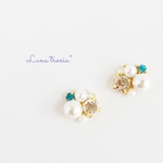 コットンパールとビジューのピアス＊BLUE