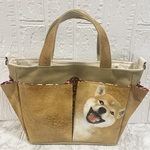 【ハンドメイド】唐草模様とリアル柴ちゃん《赤》ポケット沢山お散歩バック