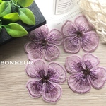 A368【送料無料】刺繍フラワーレース  オーガンジー  花芯入り 4pcs