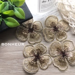 A366【送料無料】刺繍フラワーレース  オーガンジー  花芯入り 4pcs