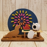 受注制作☆夕涼み☆花火とダックスの置物☆蚊遣り豚☆スイカ☆団扇☆動物・犬種の変更も色変更も可能！