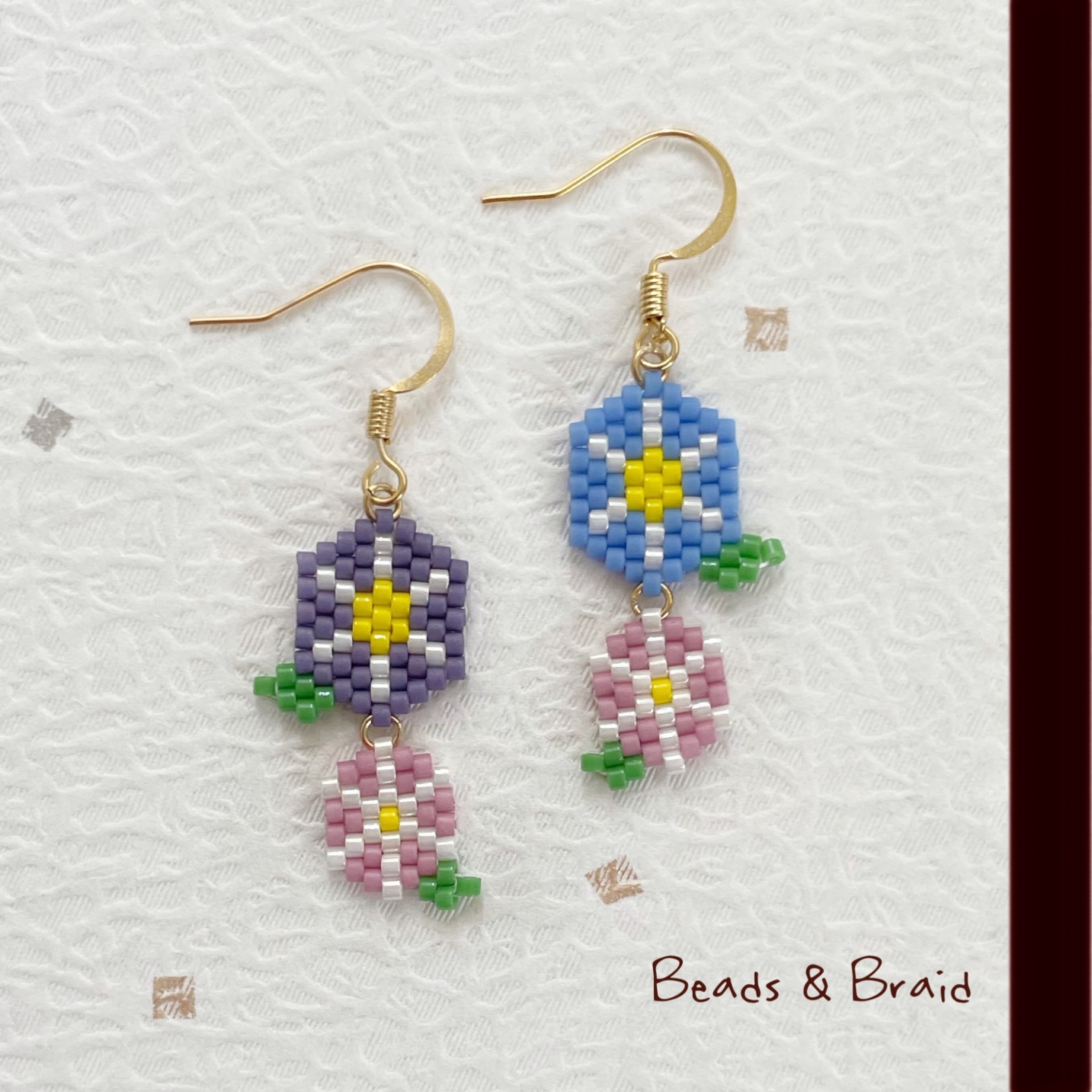 再販】デリカビーズピアス/イヤリング アサガオ - Beads & Braid