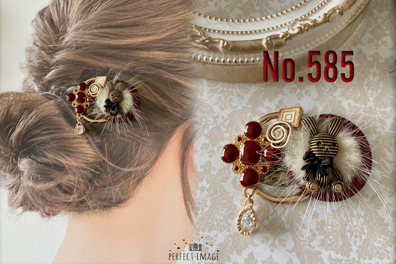 No 585♡レジンヘアゴム♡お花とちょうちょとうさぎさん♡٩(๑