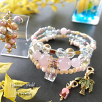 🌴【夏の優しいパステルカラー天然石ローズオーラ】コイルブレスレット　アクアオーラ　マザーオブパール　シェル貝　オリジナルjingling　アイスバー　ヤシの木チャーム付き