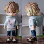 ミントグリーン　きのこ柄　パーカーとパンツのセット（ねんどろいどどーるオビツ11ボディ共有サイズ）