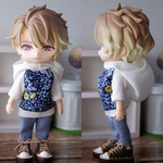 白　前見頃綿ローン　パーカーとパンツのセット（ねんどろいどどーるオビツ11ボディ共有サイズ）