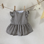 ポポちゃん服　ブラウンのギンガムチェックワンピース