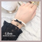 ❁ 𝑹𝒊𝒃𝒃𝒐𝒏 𝒑𝒆𝒂𝒓𝒍 𝒃𝒓𝒂𝒄𝒆𝒍𝒆𝒕 ❁ ガーリー♥︎︎ブラックリボンのパールブレスレット 韓国 フレンチガーリー