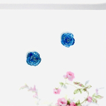 透明なブルーとラメの薔薇のピアスイヤリング【1345】夏