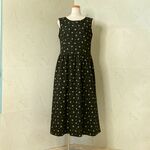 ブラック花柄リッピル　ローウエストギャザーロング丈ワンピース　L着丈125　