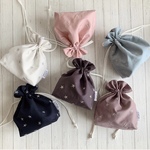 大人可愛い＊星*刺繍 フリル 巾着 マルチポーチ コップ袋 入園入学
