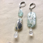 ローマングラス と マニカラン水晶 のピアス★イヤリング　天然石　アンティーク【A-761】