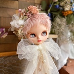 ふんわりリボンとアンティークなお色のお花のヘッドドレス☆ネオブライス☆ドライフラワーとプリザーブドフラワー