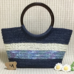 SALE🌟まあるい取っ手のチョット♪そこまで🚶お散歩バッグ/シャインミックス&ネイビー