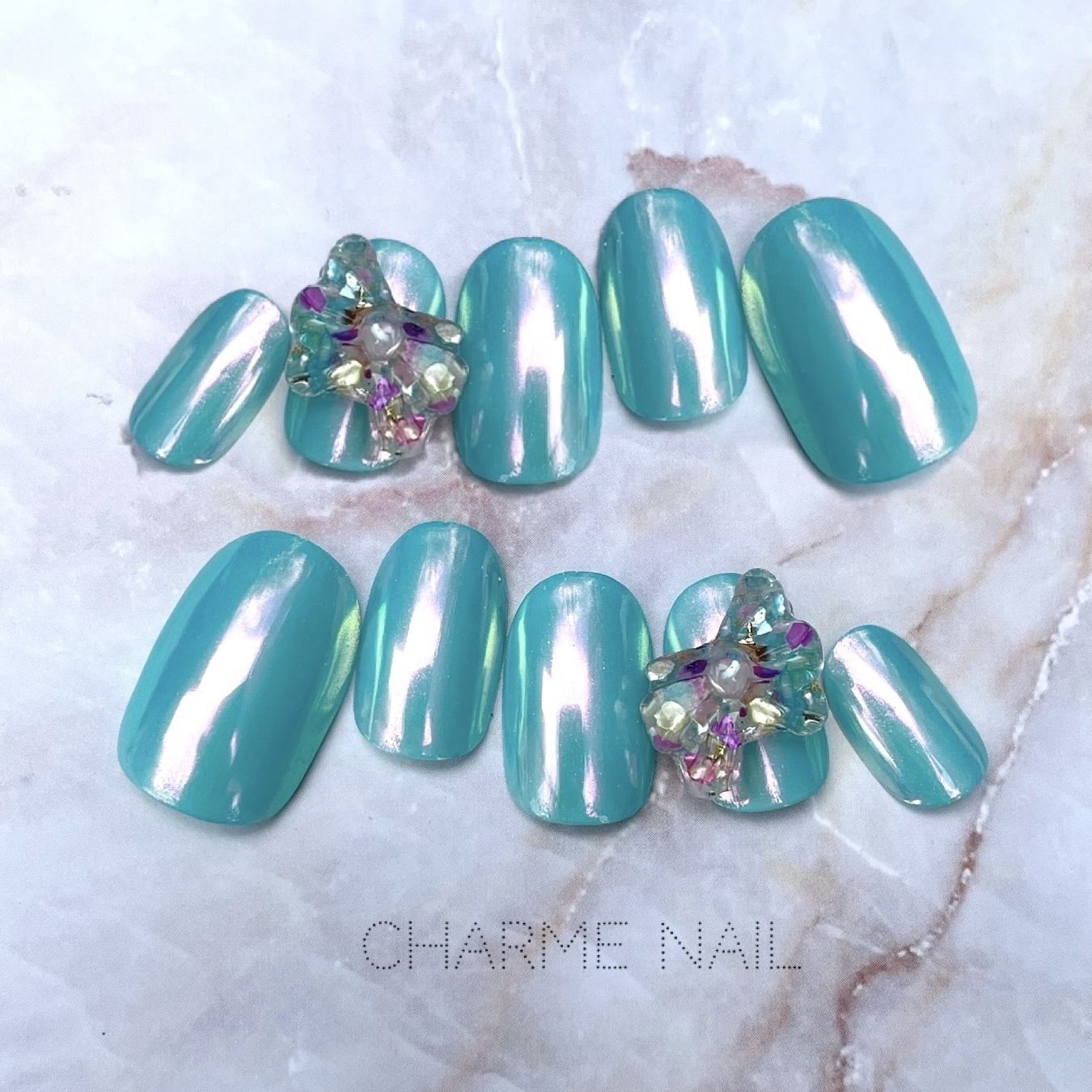 サイズオーダーネイルチップ シェル 夏 うねうね オーロラ キラキラ シンプル 7533b06cb3b0215c138e9e614307ac