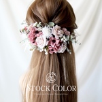 フリルアネモネとローズのヘッドドレス/ヘアアクセサリー(モーヴピンク)＊髪飾り 結婚式 成人式 ウェディング 前撮り アーティフィシャルフラワー