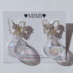 シャボン玉　ピアス　イヤリング　きらきら　クリア　蝶々　ゴールド　オーロラ　ガラス　水入り