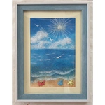 和紙ちぎり絵『夏の海』葉書サイズ原画