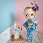 ネオブライス浴衣セット💜朝顔の髪飾り、下駄、団扇付き　