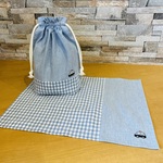 給食セット　給食袋とナフキンの2点セット　みずいろ生地/パトカーの刺繡