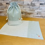 給食セット　給食袋とナフキンの2点セット　みどり生地/ロケットの刺繡