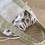 【送料無料】リネン＊巾着バッグ　巾着付きバッグ　巾着トート　ダルメシアン柄