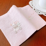 うさぎとチューリップ刺繍のリネンブックカバー(文庫サイズ)