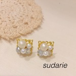 ★コットンパール風 ビジュー、シルバービーズのピアス★