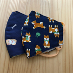 【新色】Q89 大人用立体マスク　豆柴　キュートなシバ犬　紺×  ドット　ハンドメイド布マスク