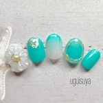 夏のターコイズカラー ぷっくりお花ネイル