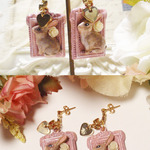 メルヘンウサギピアス＆ハートチャームも☆ローズフレームピンク★
