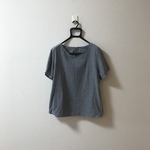 値下げ　ブラウス　ネイビー　ふんわり先染めニット調