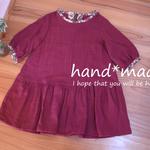 ローウエストワンピース*110*Wガーゼ*赤紫