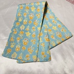 訳あり品【送料無料】ガーゼマフラー　ストライプフラワー　水色/オレンジ