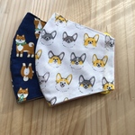 【再販】P07 大人用立体マスク　可愛いコーギー　犬柄　×  ギンガムチェック　ハンドメイド布マスク
