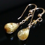 再販//K14GF*宝石質ルチルクォーツの一粒ピアス