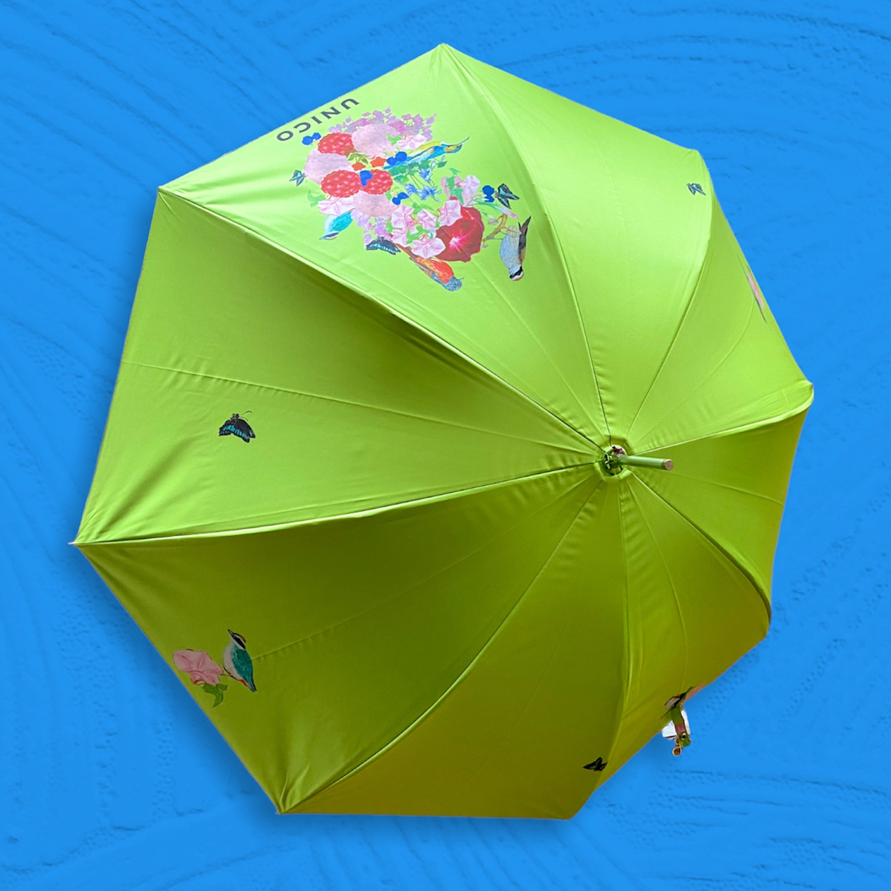 お花と小鳥の傘??【晴雨兼用】　　　　　　　　　　　〔グリーンイエロー〕