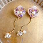 ピアス　フラワー　ゆらゆら　パープル　レジン　レジンピアス　レジンアクセサリー　レジンアクセ　ドライフラワーアクセサリー　ドライフラワーアクセ　ドライフラワー