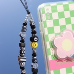 ビーズストラップ　スマホストラップ　スマイル　ブロックチェック🏁　ブラック🖤