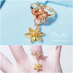 【蜂】蜂の巣 パール&cz イエロー フラワー ドロップ オープンリング 指輪