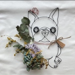 [愛犬のお名前入り　またはwelcome 　お花多め　フレンチブルドッグ　A 　ワイヤーアート　スワッグ