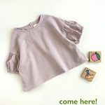 80〜140 かわいい♡ やわらかコットンリネン 肩おち＆ぽわん袖 ブラウス（グレイッシュピンク）