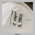 ハンドメイド シルバーチェーン×パールピアス【イヤリング交換無料】