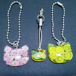 ※オーダー品　ねこのチャーム 　レモンとピンクのお花セット