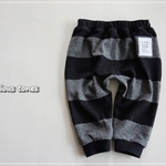 【kz**様オーダー品】【110】クロップドサルエルパンツ*ワイドボーダー*チャコール×ブラック