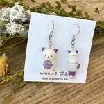 1点限定【特別価格】パープルにゃんこのドリンクセット［ピアスorイヤリングorチャーム］