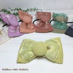 草木染め糸とオーガンジーのリボンヘアゴム（薄緑系色）