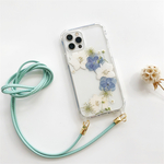 かすみ草 紫陽花 千鳥草 押し花ケース iPhone13Pro/SE/12/11 スマホショルダー 斜め掛け スマホケース