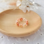 レッド×ピンクオレンジ×オーロラ お花のビーズリング