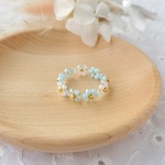 ライトブルー×エメラルドブルー お花のビーズリング❁⃘*.ﾟ 〔水色 指輪 アクセサリー〕